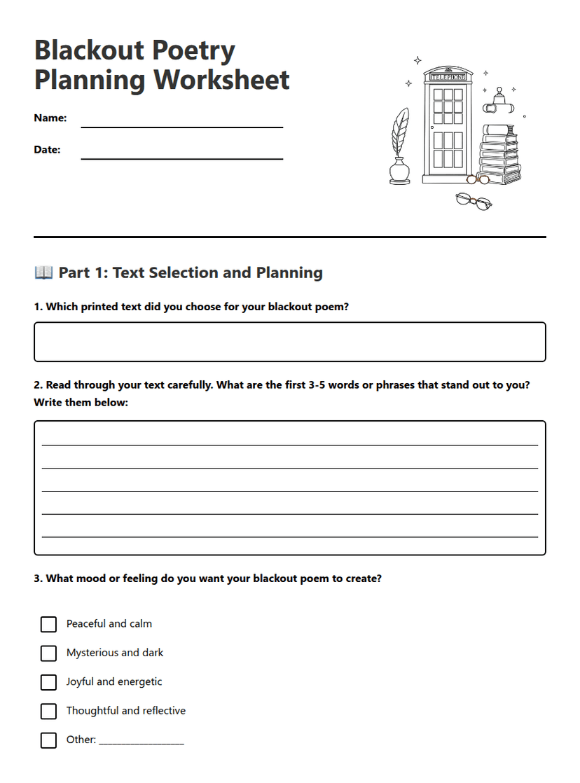 Blackout Poetry Planning Worksheet