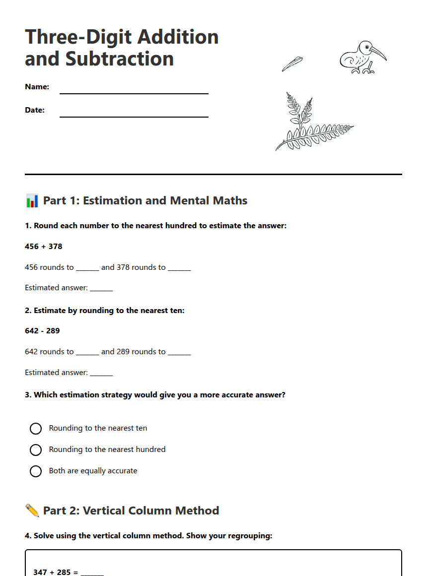 Three-Digit Addition Subtraction worksheet preview