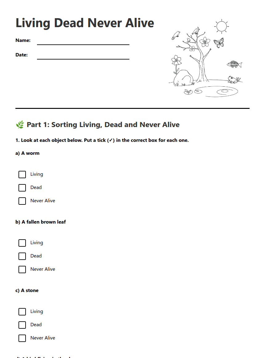 Living Dead Never Alive worksheet preview