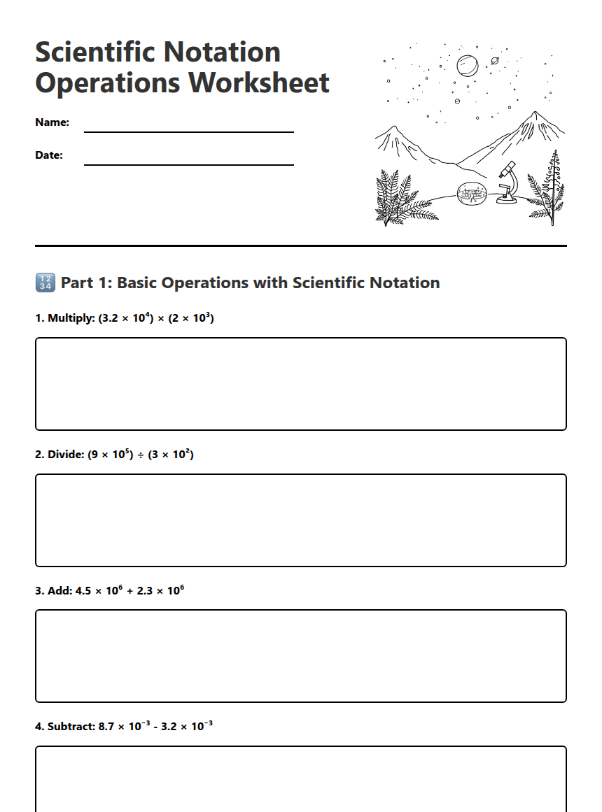 Scientific Notation Operations Worksheet worksheet preview