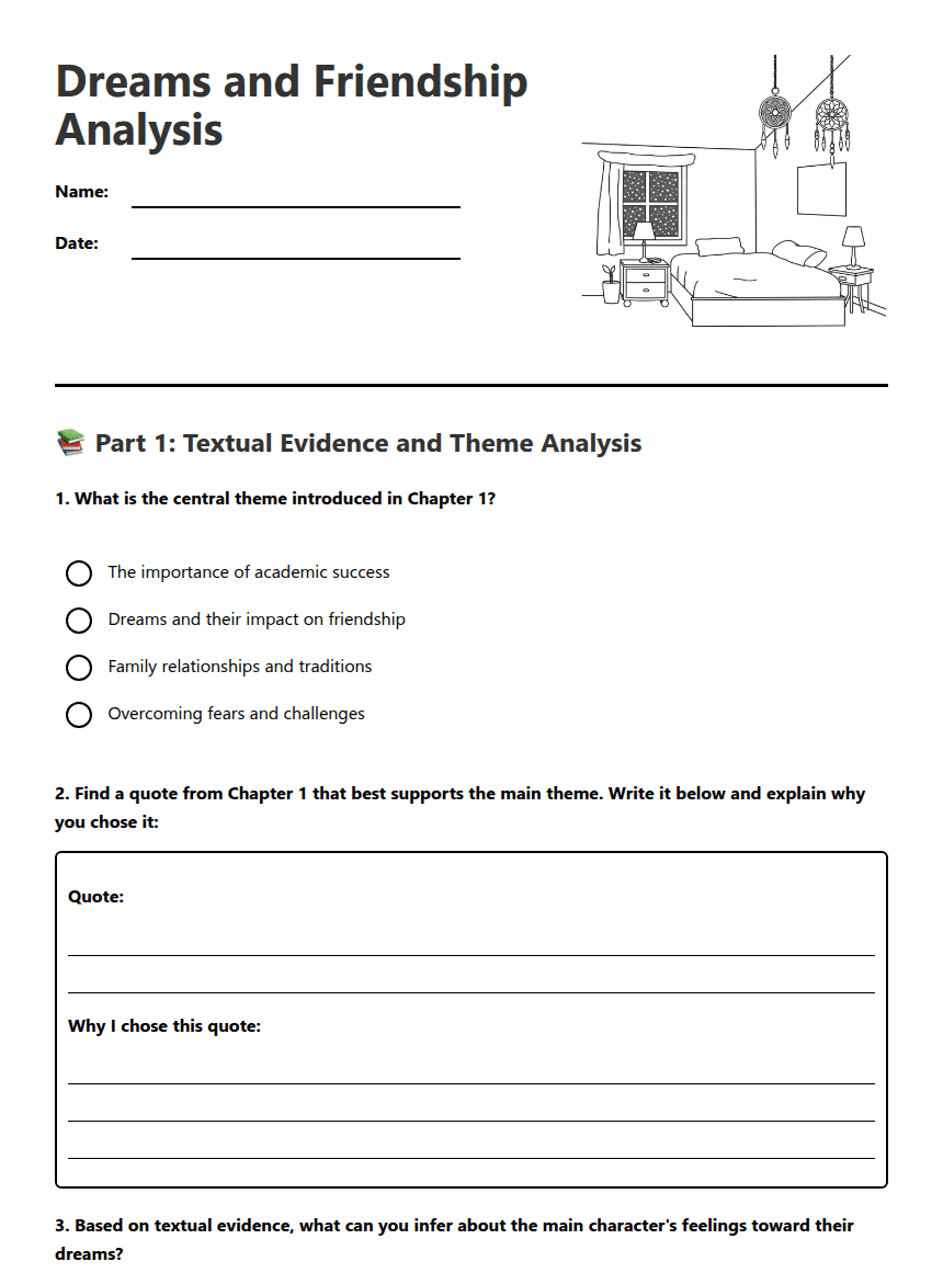 Dreams and Friendship Analysis worksheet preview