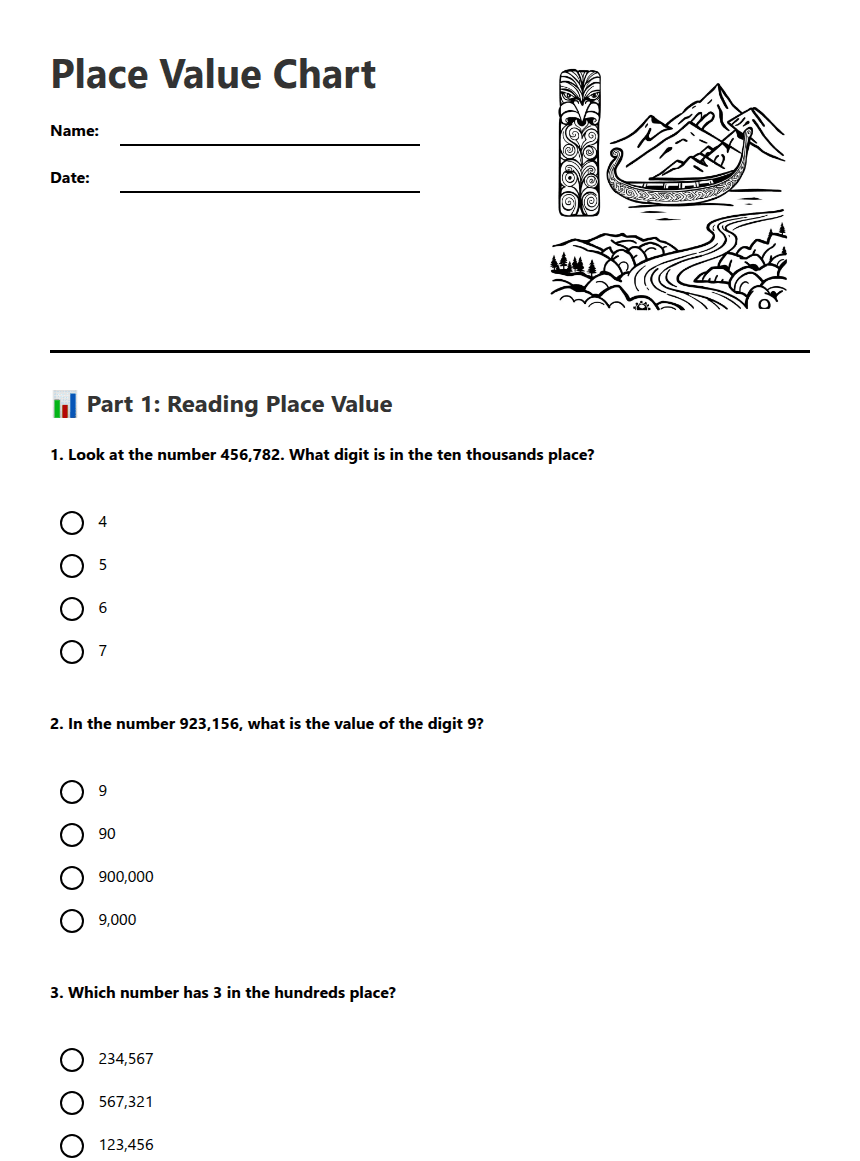 Place Value Chart worksheet preview