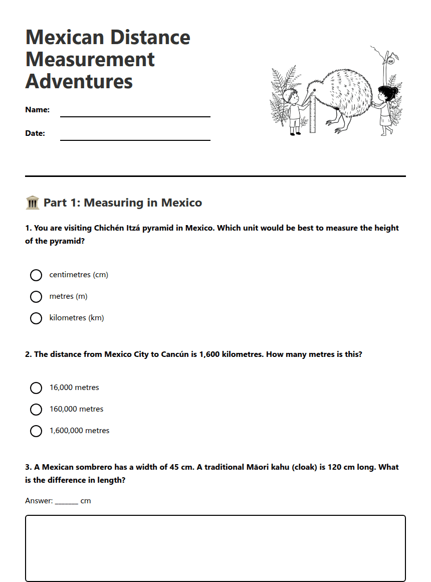 Mexican Distance Measurement Adventures worksheet preview