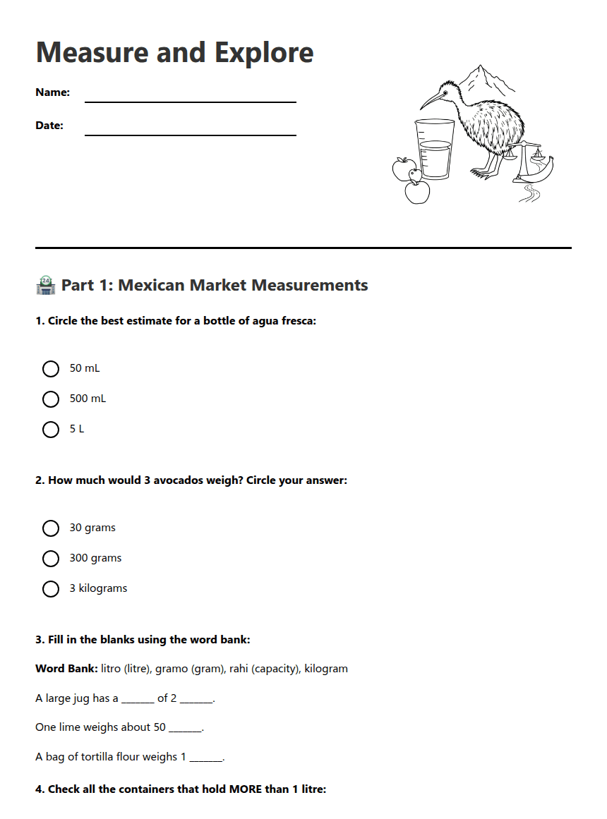 Measure and Explore worksheet preview