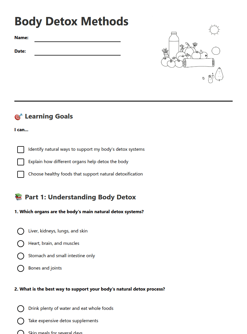 Body Detox Methods worksheet preview