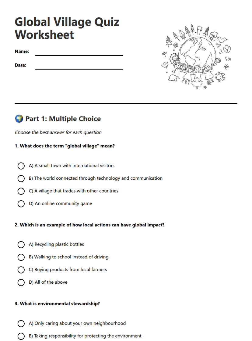 Global Village Quiz Worksheet