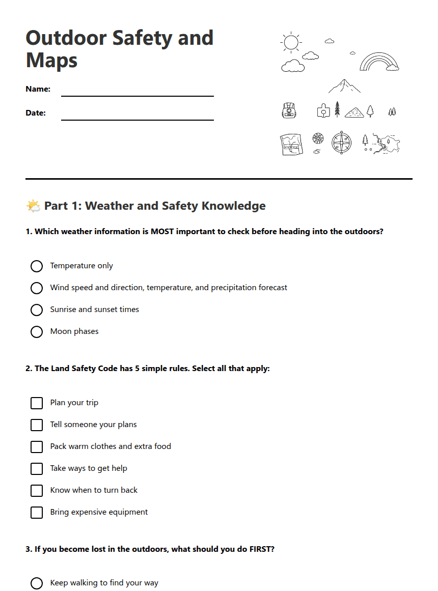 Outdoor Safety and Maps worksheet preview