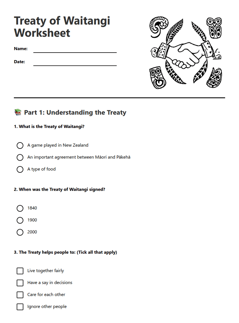 Treaty of Waitangi Worksheet