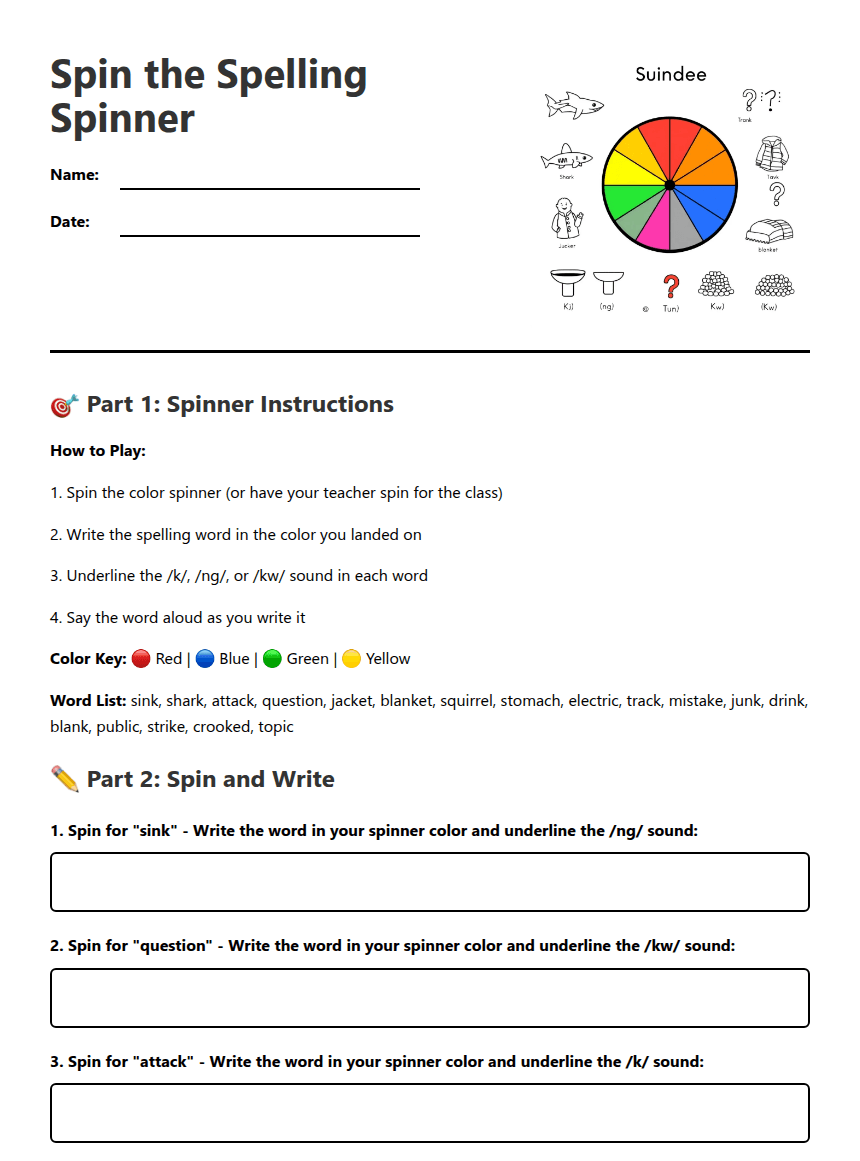 Spin the Spelling Spinner worksheet preview