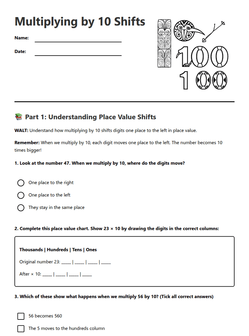 Multiplying by 10 Shifts