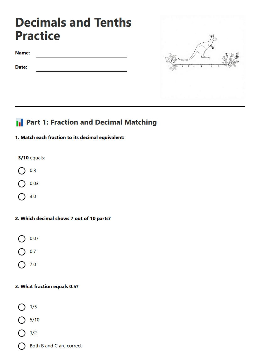 Decimals and Tenths Practice