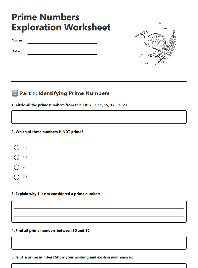 Prime Numbers Exploration Worksheet