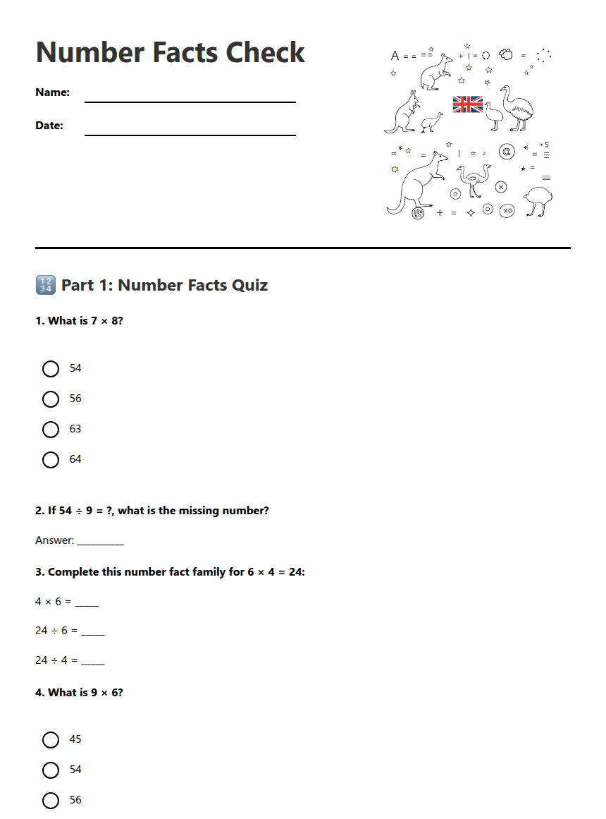 Number Facts Check worksheet preview