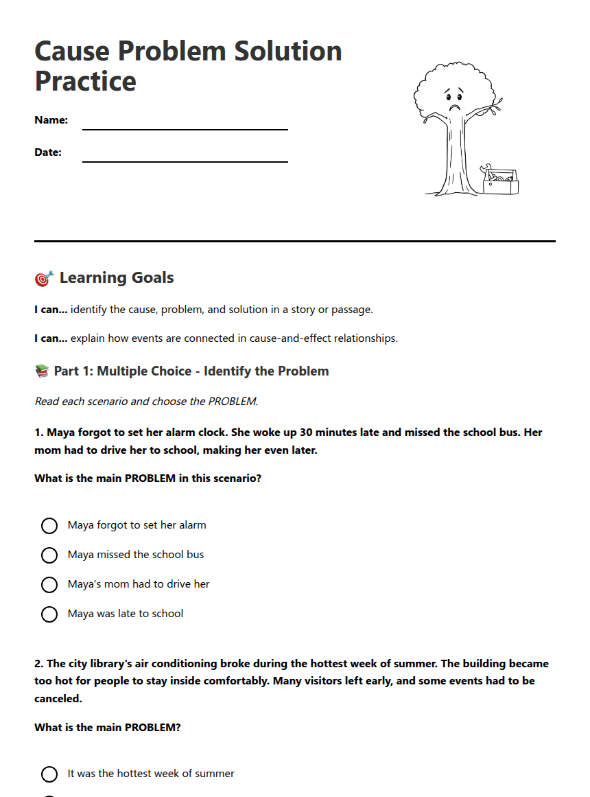Cause Problem Solution Practice worksheet preview