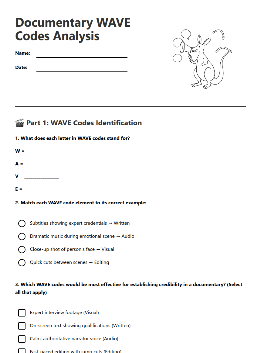 Documentary WAVE Codes Analysis worksheet preview