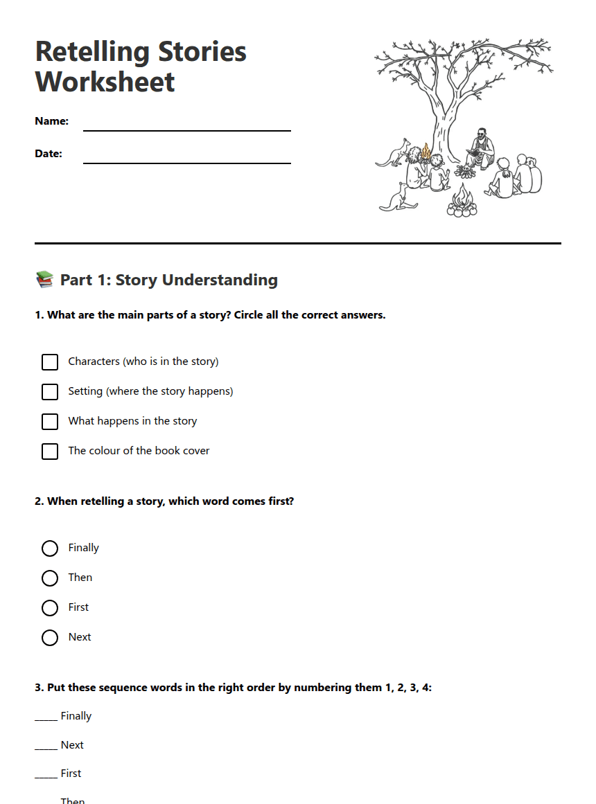 Retelling Stories Worksheet worksheet preview