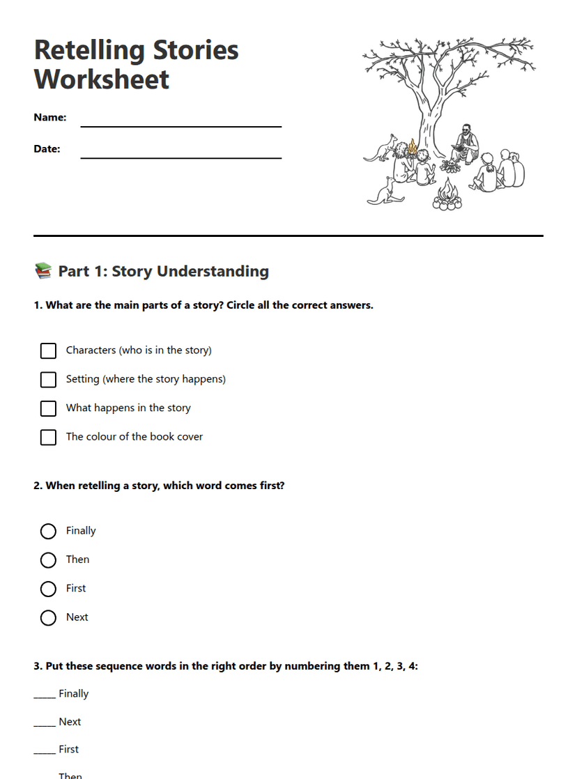 Retelling Stories Worksheet