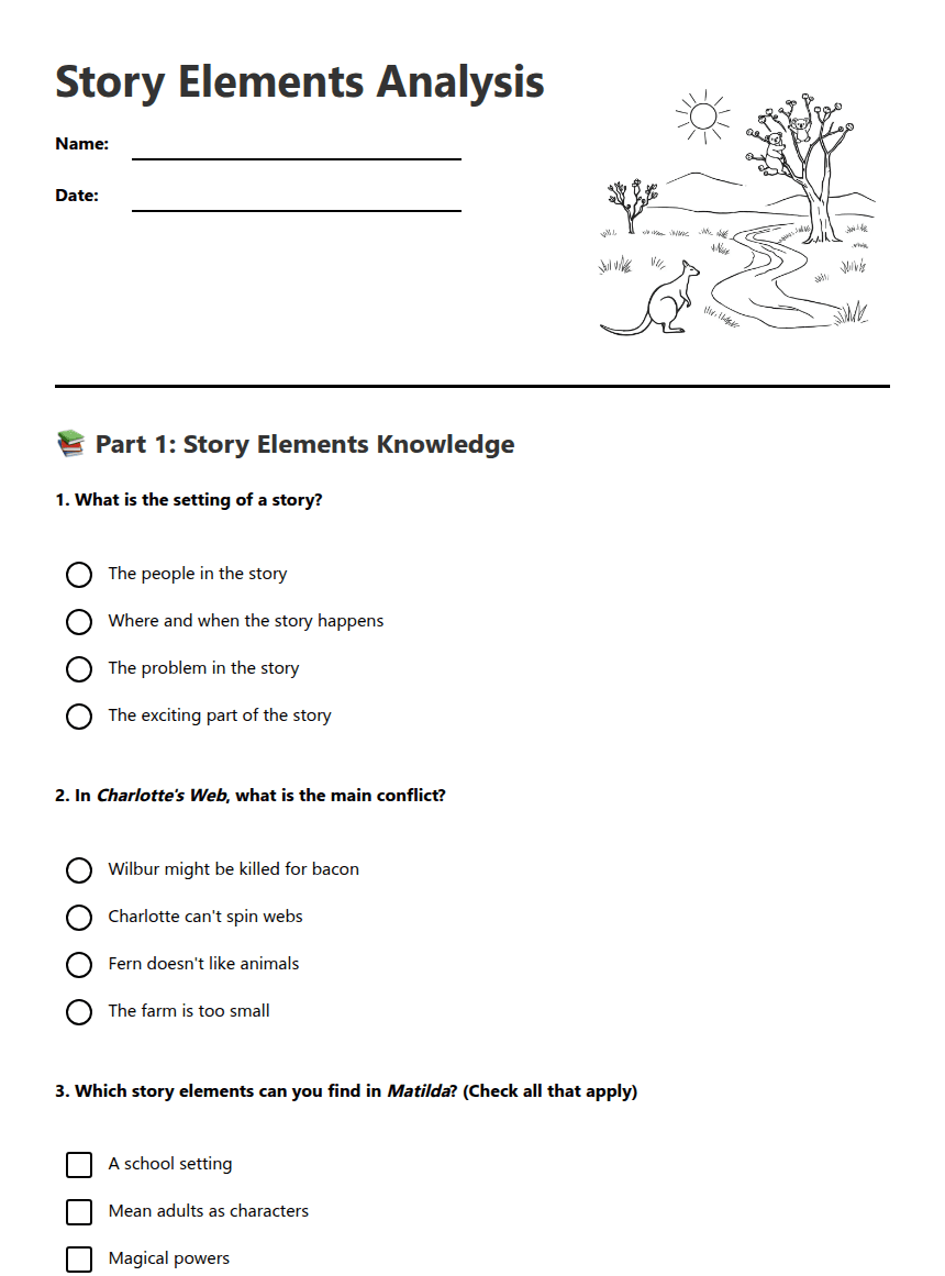 Story Elements Analysis worksheet preview