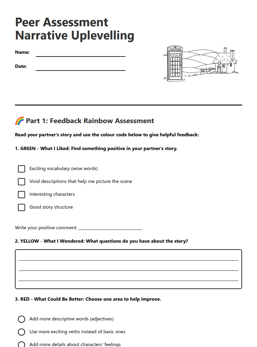 Peer Assessment Narrative Uplevelling worksheet preview