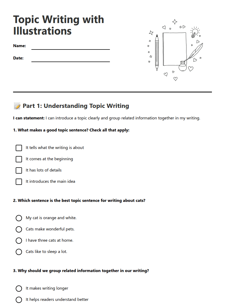 Topic Writing with Illustrations worksheet preview