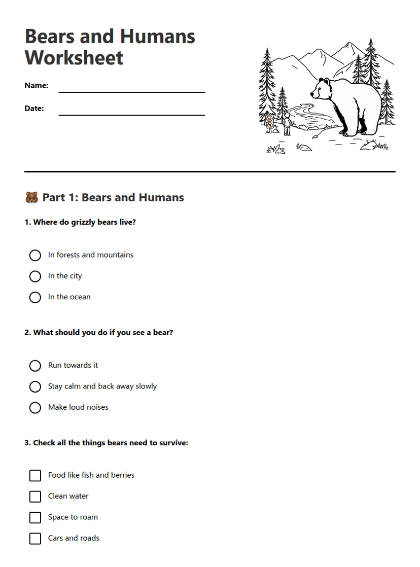 Bears and Humans Worksheet