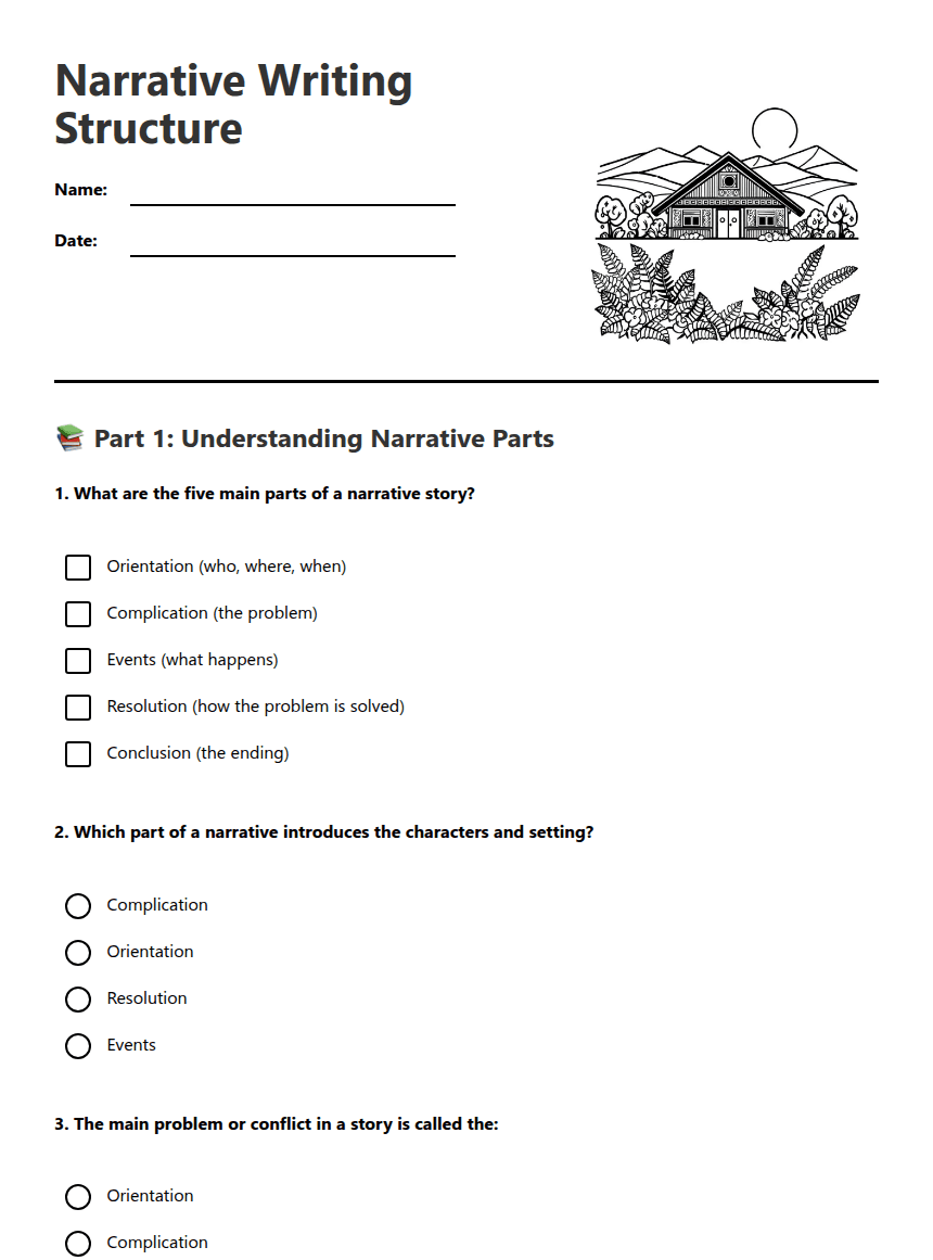 Narrative Writing Structure worksheet preview