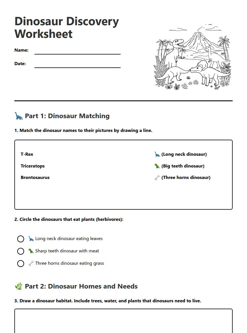 Dinosaur Discovery Worksheet worksheet preview