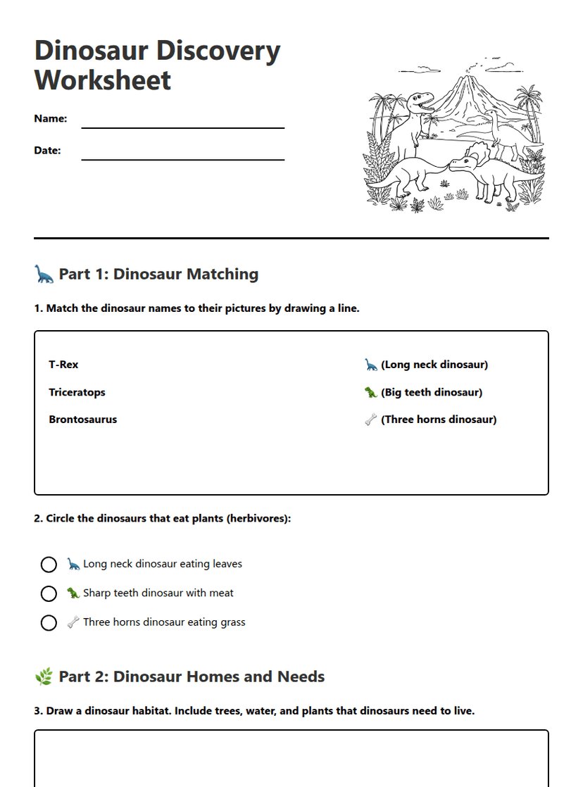 Dinosaur Discovery Worksheet