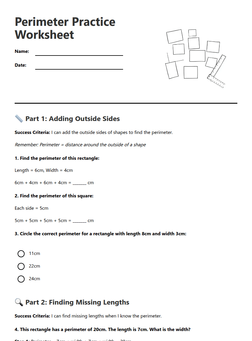 Perimeter Practice Worksheet worksheet preview