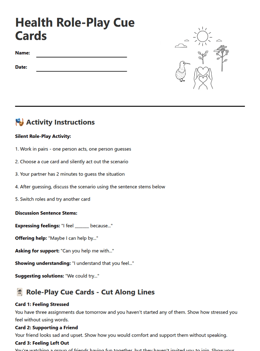 Health Role-Play Cue Cards