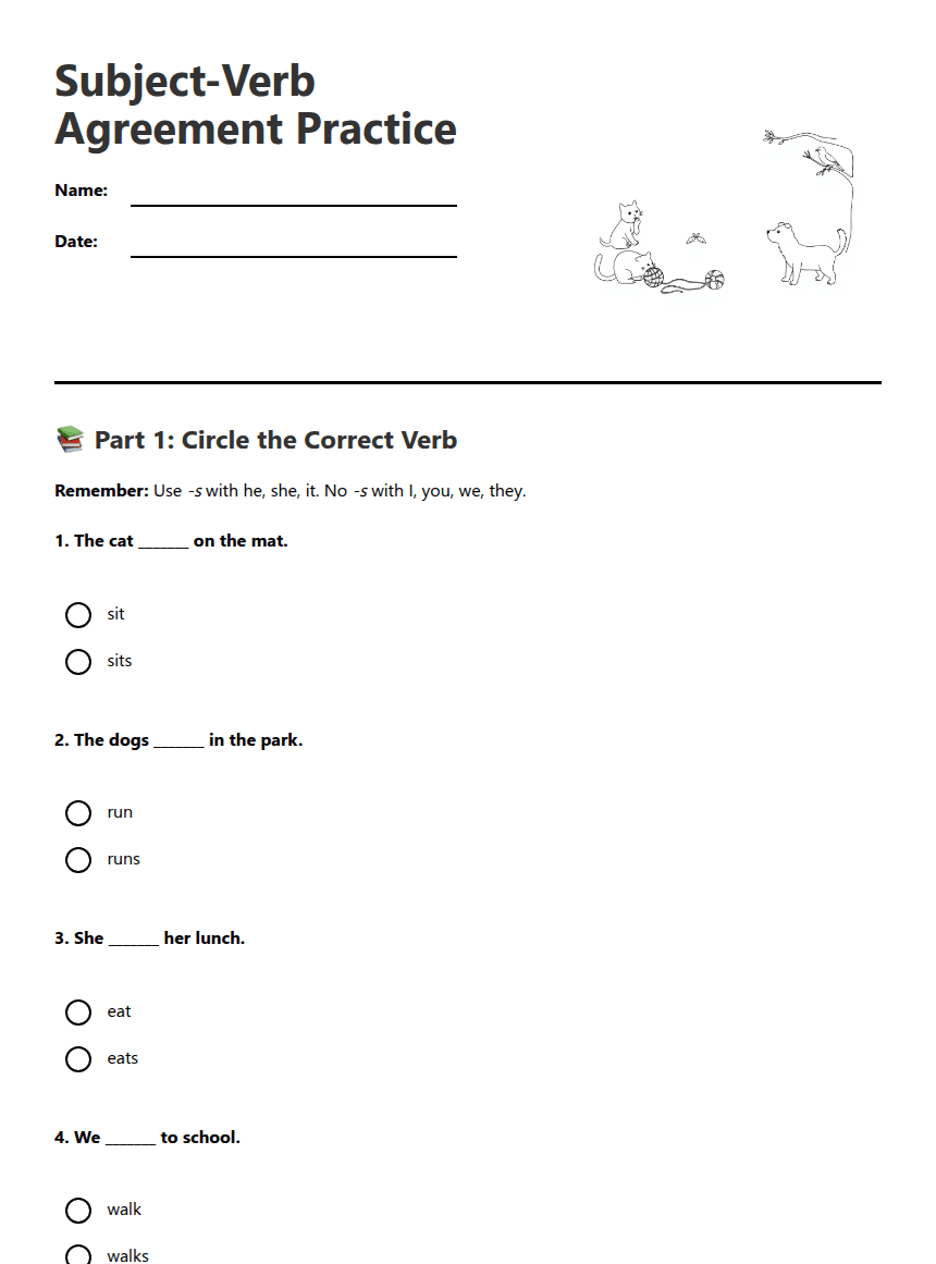 Subject-Verb Agreement Practice worksheet preview