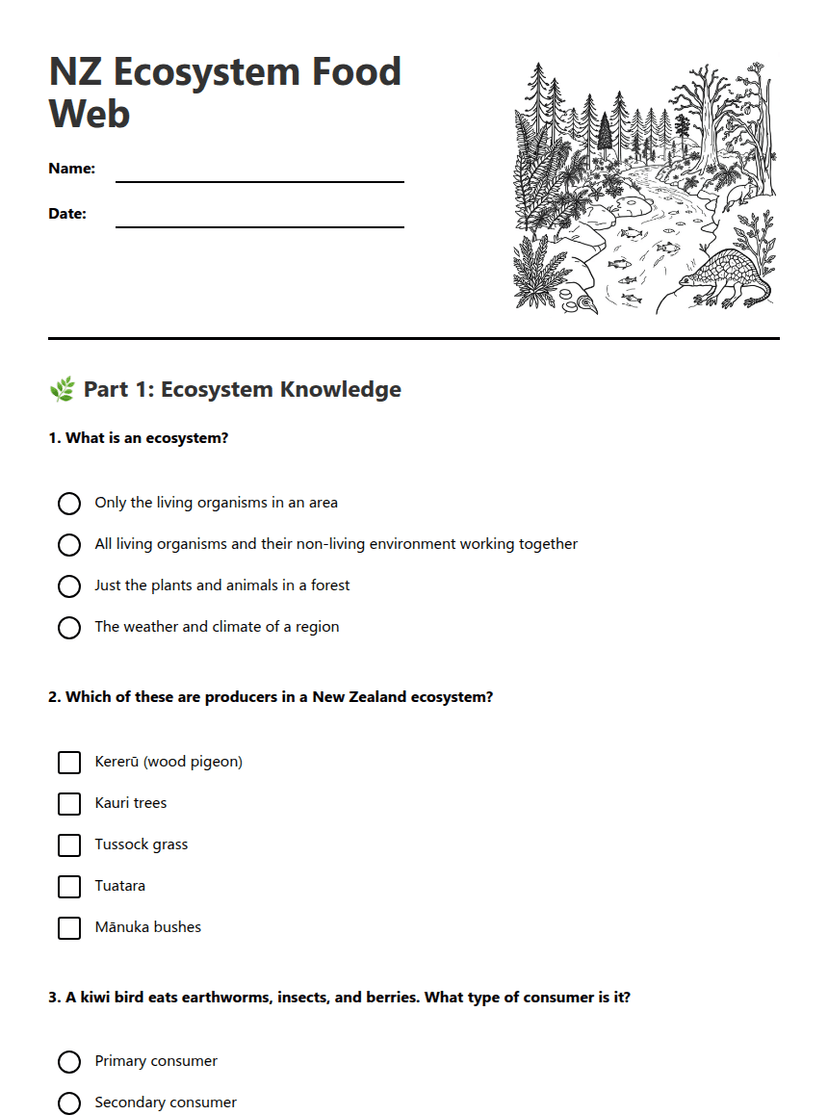 NZ Ecosystem Food Web