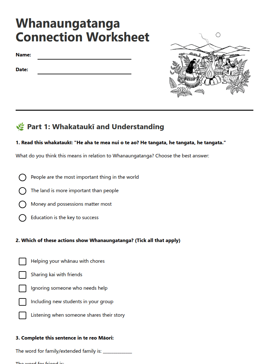 Whanaungatanga Connection Worksheet worksheet preview