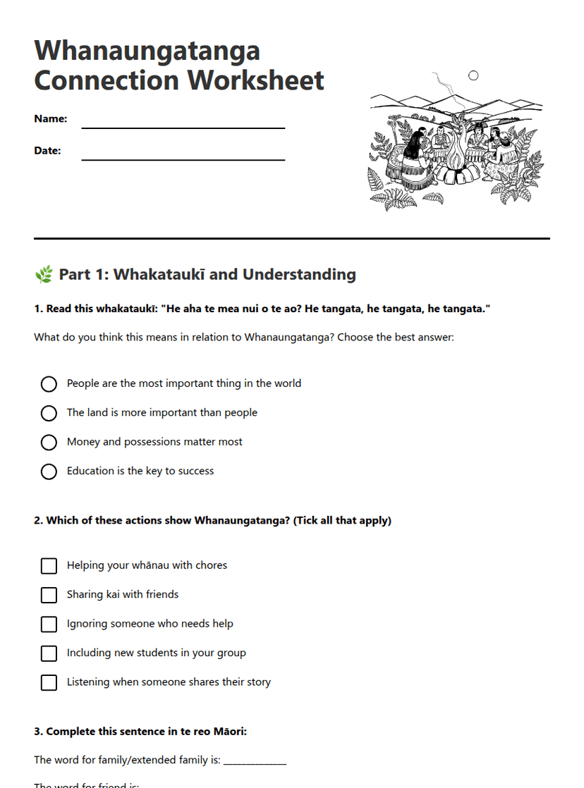 Whanaungatanga Connection Worksheet
