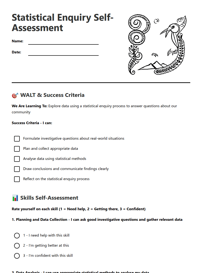Statistical Enquiry Self-Assessment worksheet preview