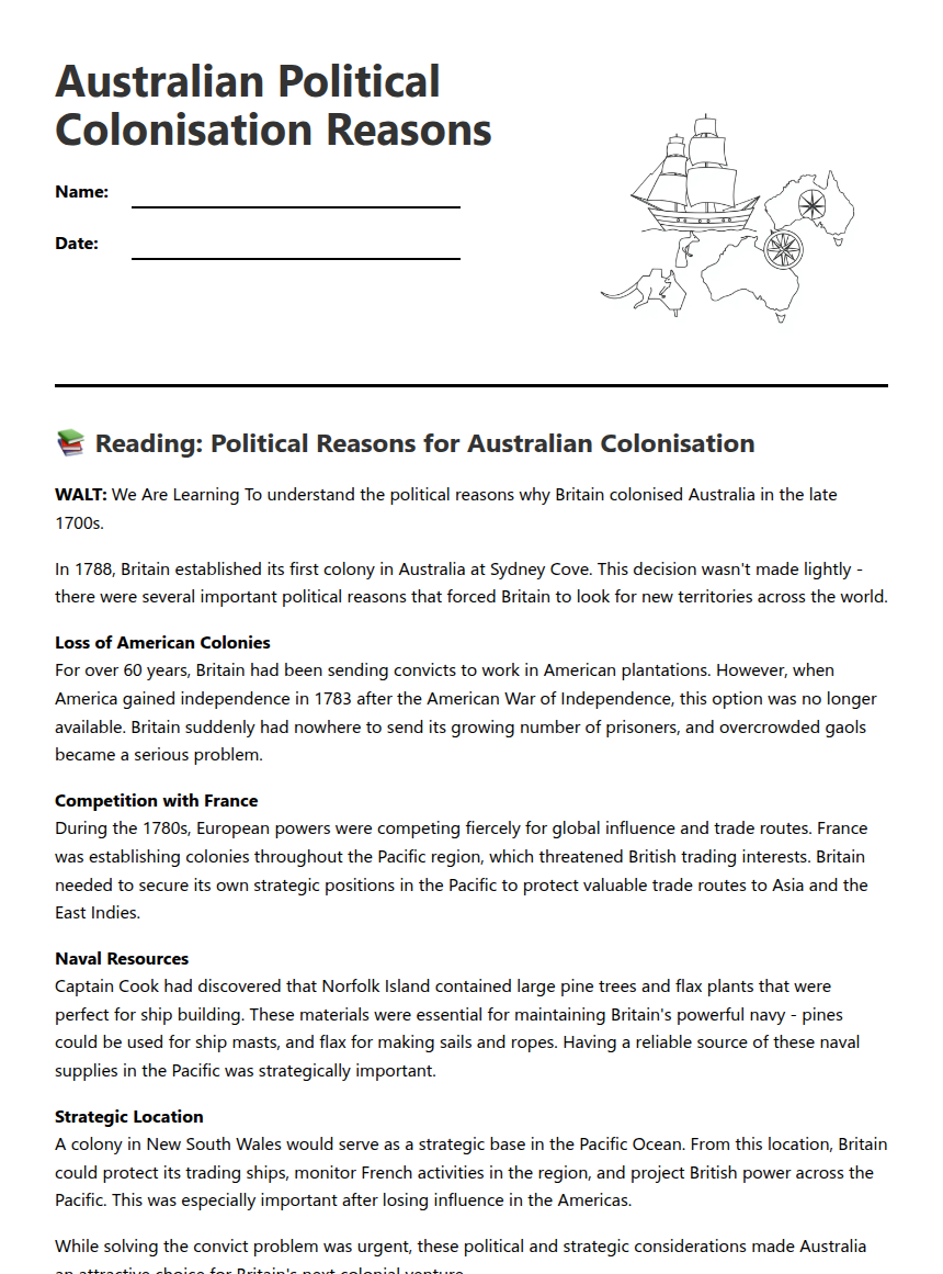 Australian Political Colonisation Reasons