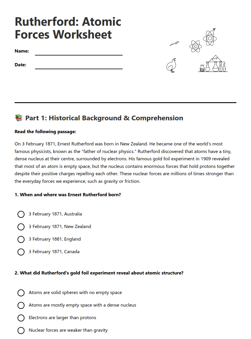 Rutherford: Atomic Forces Worksheet worksheet preview