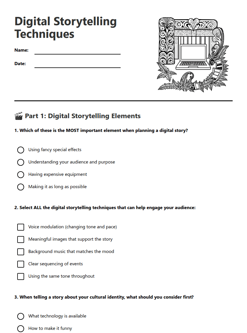 Digital Storytelling Techniques worksheet preview