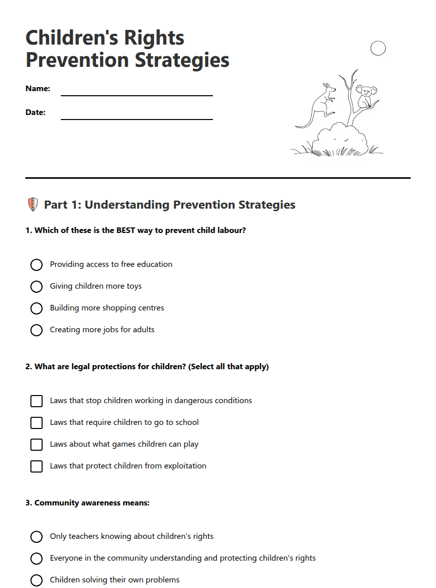 Children's Rights Prevention Strategies worksheet preview