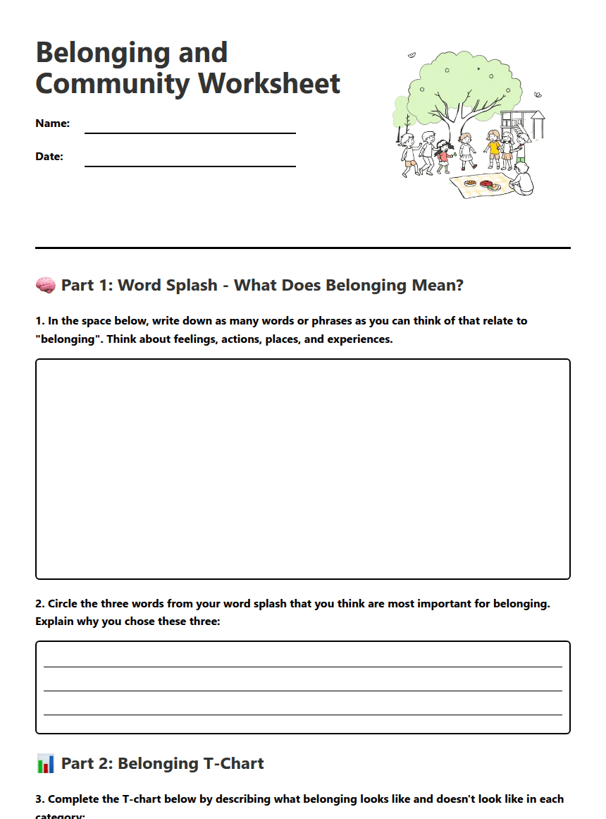 Belonging and Community Worksheet worksheet preview