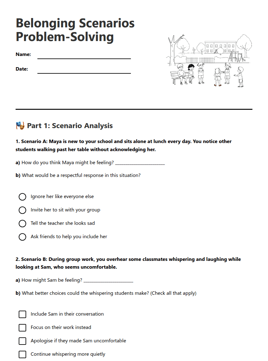 Belonging Scenarios Problem-Solving worksheet preview