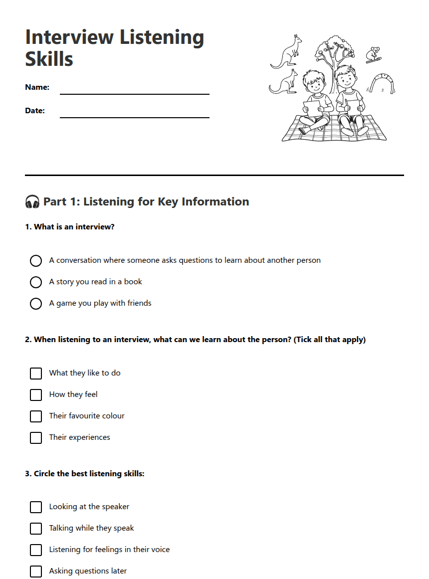 Interview Listening Skills worksheet preview