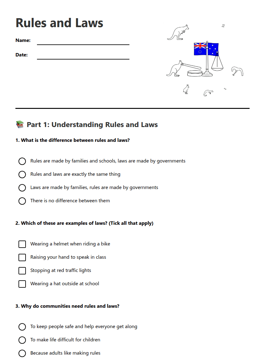 Rules and Laws worksheet preview