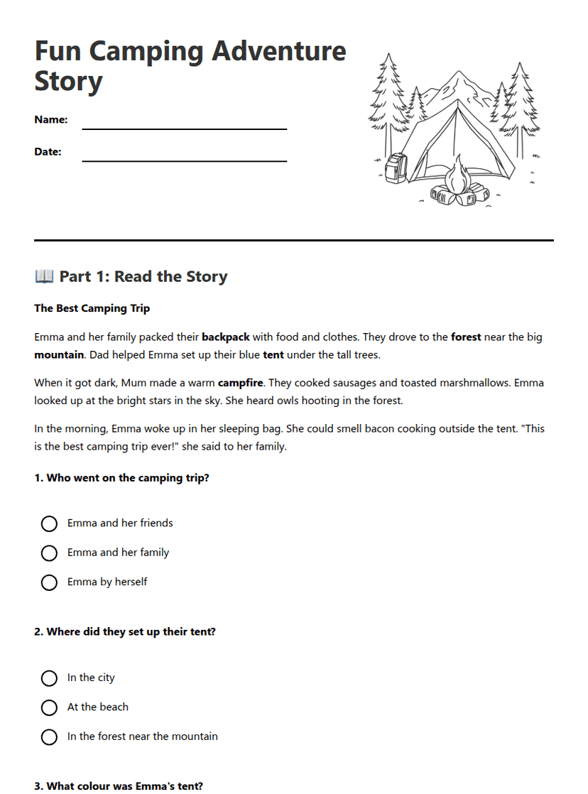 Fun Camping Adventure Story