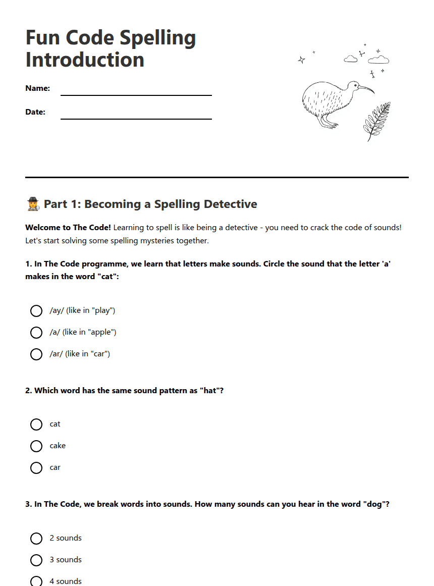 Fun Code Spelling Introduction worksheet preview