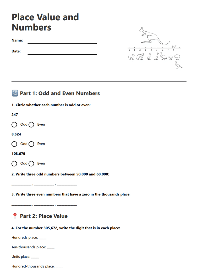 Place Value and Numbers