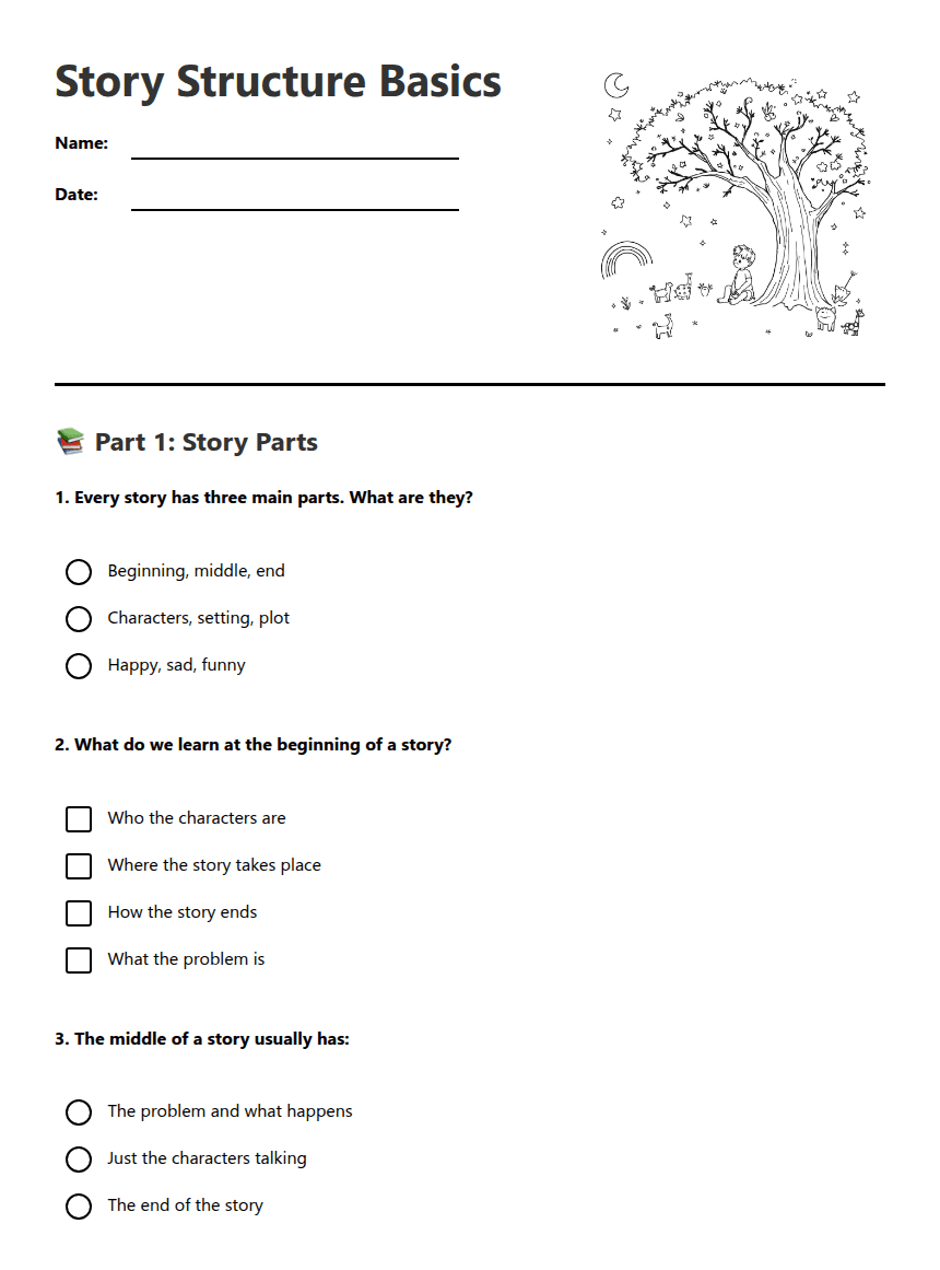 Story Structure Basics worksheet preview