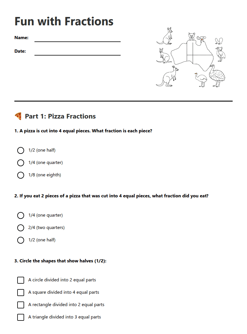 Fun with Fractions worksheet preview