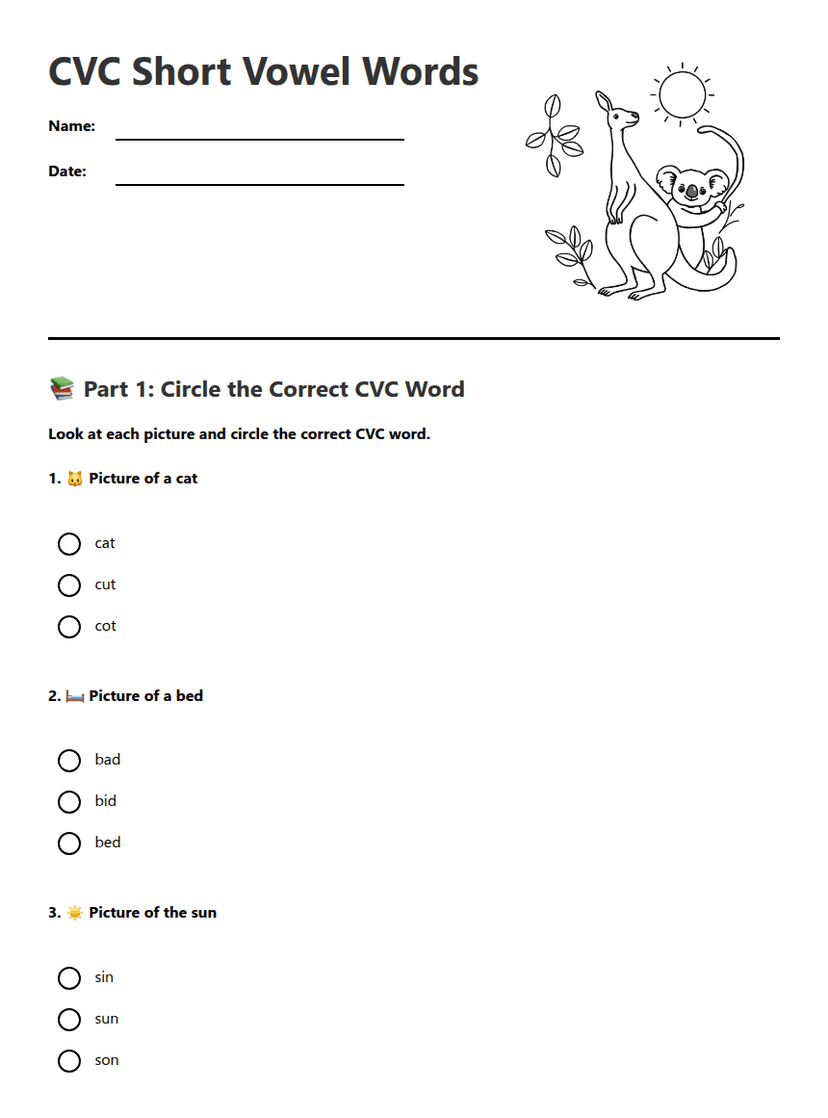 CVC Short Vowel Words
