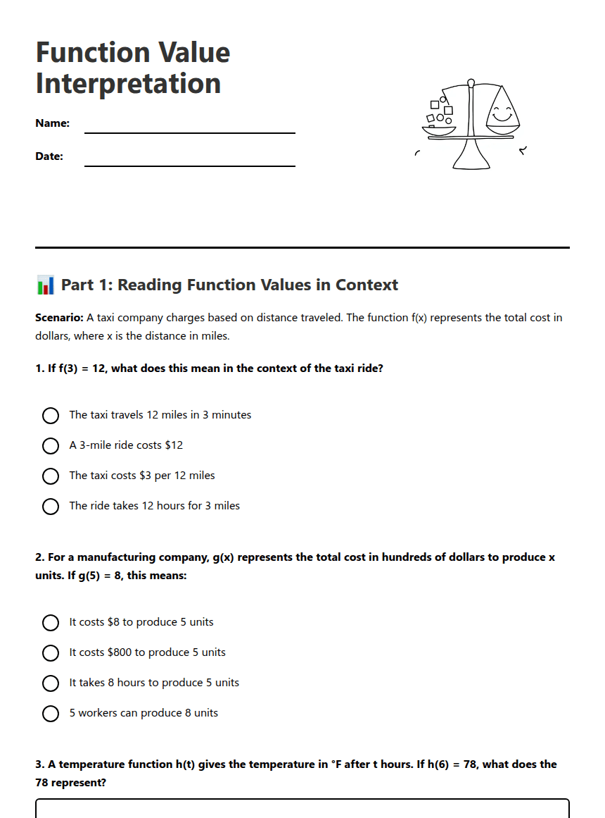 Function Value Interpretation worksheet preview